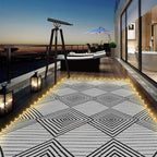 6x9ft Waterproof Outdoor Rug with LED Lights, Foldable Reversible Plastic Straw Mat for Patio RV Camping Picnic Balcony Beach Deck Indoor Outdoor Carpet, Black&White