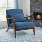 Modern Accent Chair, Cotton Linen Fabric Upholstered Lounge Armchair with Solid Wood Frame for Living Room, Bedroom, Reading Nook (Blue)