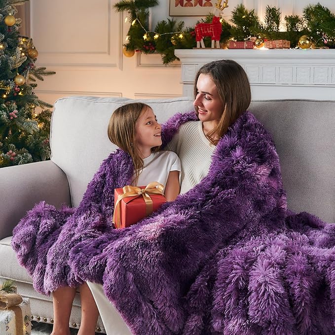 GONAAP Fuzzy Faux Fur Throw Blanket Queen Size Tie-dye Violet Purple Super Soft Cozy Plush Fuzzy Shaggy Blanket for Couch Sofa Bed (Tie-dye Violet Purple, Queen(90"x90"))