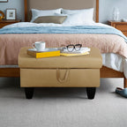 Ottoman Rectangular Storage Ottoman Bench, Flannel Footrest Stool Footstool with Lid for Living Room, Bedroom, Entryway, Light Brown, 28.5"x19"x17.5"