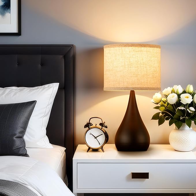 18.1'' Modern Touch Lamps for Nightstand Set of 2 with 3 Way Dimmable, Table Lamps for Living Room, Office, Bedside Lamps with Heavy Iron Base, Touch Switch, Bulb Included, Black