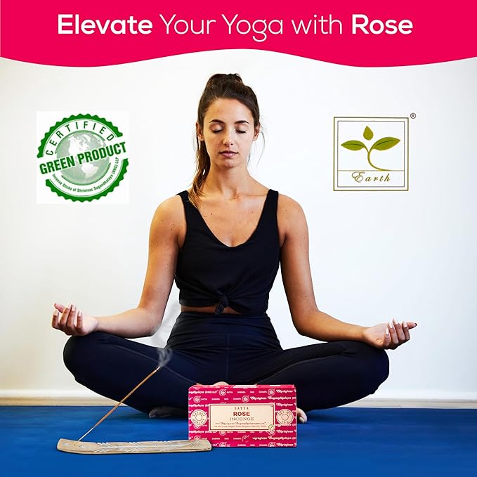 Satya Rose Incense Sticks, Satya Bng Insenses 15gmx12 Pack with Raajsee Incense Holder Bundle, Satya Nagchampa Natural Incense