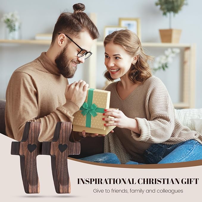Yaoerlingiiu 8PCs Wooden Fidget Cross My Heart -StressRelief Prayer Cross Christian Encouragement Gift ChristmasGift for Adults/ Handheld Fidget Faith & AnxietySmall Wooden Croses for pocket prayers Prayer rosfor Hand Wall Crosses( Walnut Wood )