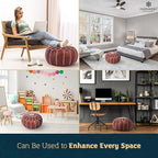 Marrakesh Gallery Genuine Leather Round Pouf Cover - Handmade Moroccan Ottoman Footstool, Unstuffed Footrest - Boho Decor - Bohemian Living Room, Bedroom, Kids Room - Housewarming Gift & Wedding