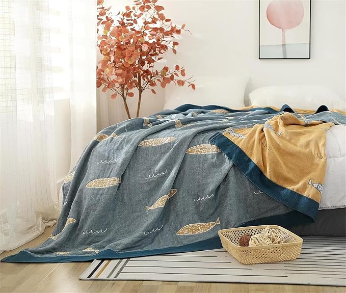 MSGKV Boho Throw Blanket 100% Cotton Woven Throw Blanket for Couch Sofa Bed Double Sided Knit Warm Blanket Cover Sheet Reversible Wearable Summer Blankets, 60''Wx 80''L