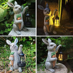 Garden Statues Rabbit Solar Lantern Outdoor Handmade Resin Statue Bunny with Cute Carrot for Patio, Yard,Mother's Day Gift Ideas (rabbit1)