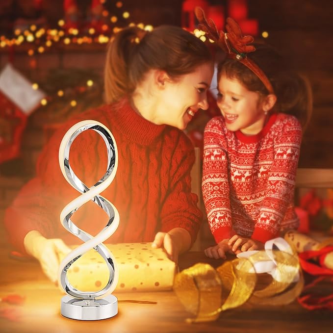 Modern Spiral RGB Table Lamp, Touch Dimmable Bedside Lamp, 7 Colors 10 Light Modes Spiral Design Table Lamp, Unique Nightstand Lamp for Living Room, Bedroom, Cool Lamps, Sliver, 2 Pack
