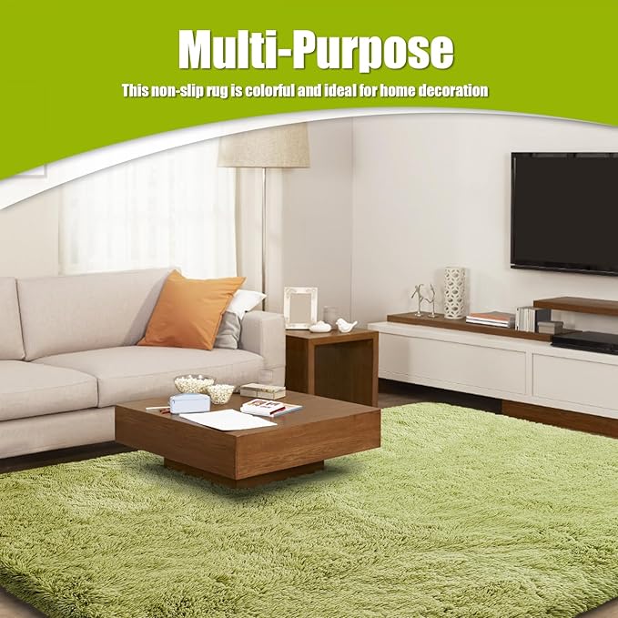 9x12 Fluffy Area Rugs for Living Room,Large Fuzzy Shag Area Rug for Bedroom,Grass Green Soft Non-Shedding Indoor Plush Carpet for Kids Bedroom Nursery Home Decor
