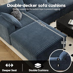 118" Cloud Couch Modular Sectional Sofa for Living Room,Modern Sofa with Deep Seat，L-Shape Boneless Couch with Ottoman,Comfy Upholstered Corduroy Couches for Apartment, Studio, Office,Bedroom，Blue