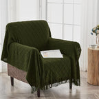 inhand Knitted Throw Blankets for Couch and Bed, Soft Cozy Knit Blanket with Tassel, Dark Green Lightweight Decorative Blankets and Throws, Farmhouse Warm Woven Blanket for Men and Women, 50"x60"