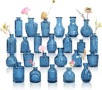 Blue Bud Vases in Bulk 24, Vintage Small Vases for Flowers, Mini Glass Vase for Centerpieces, Wedding Table Decoration, Party Event, Decorative Vase Set for Home Decor, Baby Shower, Office