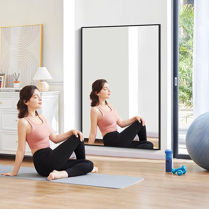 Bathroom Black Mirror, 36x55in Black Rectangle Mirror with Thin Metal Frame, Large Rectangular Wall Mirror for Bathroom, Living Room, Hair Salon, Big Farmhouse Mirror Hang Horizontal/Vertical