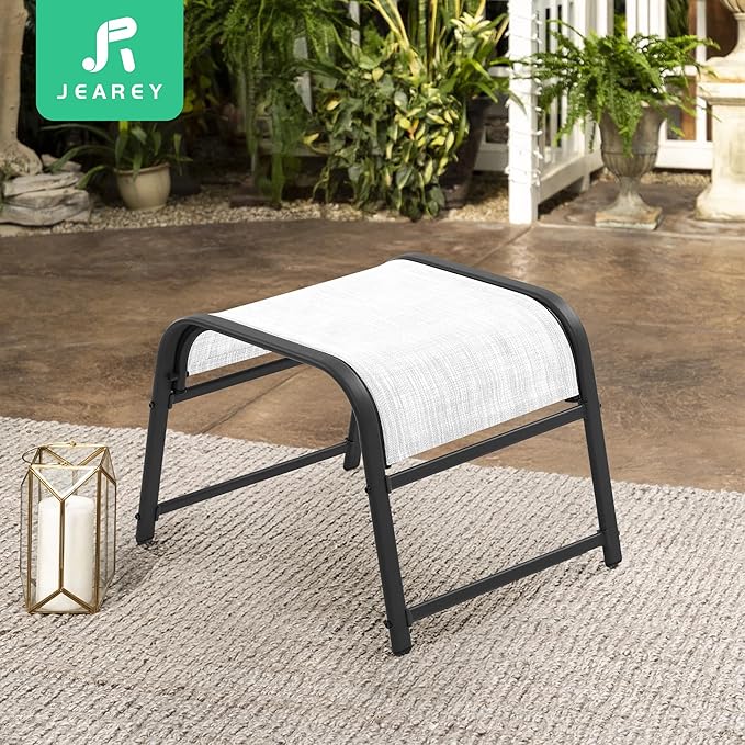 JEAREY All-Weather Outdoor Footstools Patio Ottoman Footrest Set of 2, Ergonomically Designed for Garden, Deck, Yard & Poolside - White