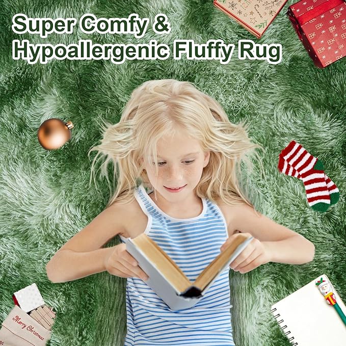 9x12 Large Area Rugs for Living Room, Ultra Fluffy Plush Rug for Living Room Bedroom, Thick Fluffy Carpet for Girls Boys Kids Room, Non Slip Dorm Rug for Home Decor Aesthetic, Tie-Dyed Green