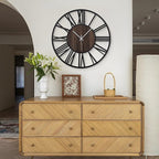 LEIKE Large Wall Clocks for Living Room,Silent,Non Ticking,Battery Operated Oversized Vintage Round Modern Wood Wall Clock for Bedroom,Farmhouse,Office Home Decor-24 Inch(Black-Roman Numerals)