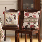 patdrea Designer Throw Pillow Covers Set of 4,Vintage Red Linen Pillowcases with Flower and Birds Pattern Pillows Cover for Couch,Farmhouse Decorative Cushion for Bed Living Room Outdoor Car