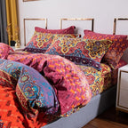 ABREEZE Bohemian Duvet Cover Set Colorful Orange Boho Retro Bedding Set Damask Paisley Cotton Duvet Cover Tribal Reversible Bedding Exotic Style Comforter Cover 3-Piece King
