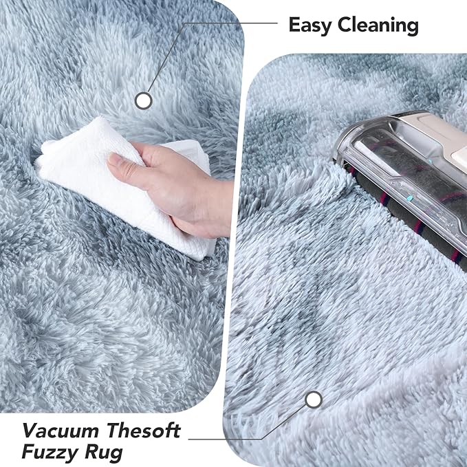 Area Rugs 9x12 Living Room: Gray Shag Rug 9x12 Area Rugs - Large Plush Fluffy Carpet for Bedroom,Living Room(Tie-Dyed Light Gray)