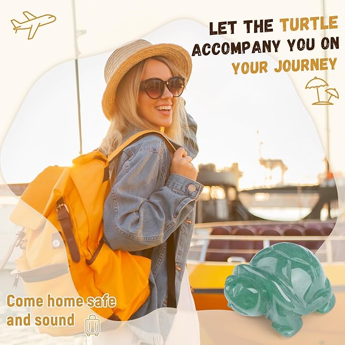QINJIEJIE Travel Turtle Figurines for Women Best Travel Gifts for Travelers Men Green Aventurine Crystal Healing Crystals Sea Turtle Lovers Office Desk Decor Good Luck Gifts for Traveling Abroad