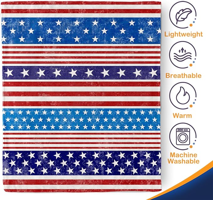 Aimego American Flag Blanket Gifts for Men Women Kids United States USA Flag Patriotic Theme Independence Day Decor Bedroom Living Room Soft Cozy Bed Couch Birthday Christmas Blanket 50"x60"