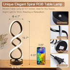 Modern Table Lamp, 7 Colors 10 Light Modes Spiral Design Table Lamp, Touch Dimmable Nightstand Lamp, Unique Bedside Lamp for Living Room, Bedroom, Cool Lamps, Black, 2 Pack