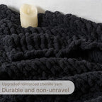 Chunky Knit Blanket Throw, 100% Hand Knit Throw Blanket Handmade Chenille Cable Knit Throw for Couch, Stylish Cozy Soft Rope Knot Crochet Blanket for Home Decor, Black, 50x60 Inches