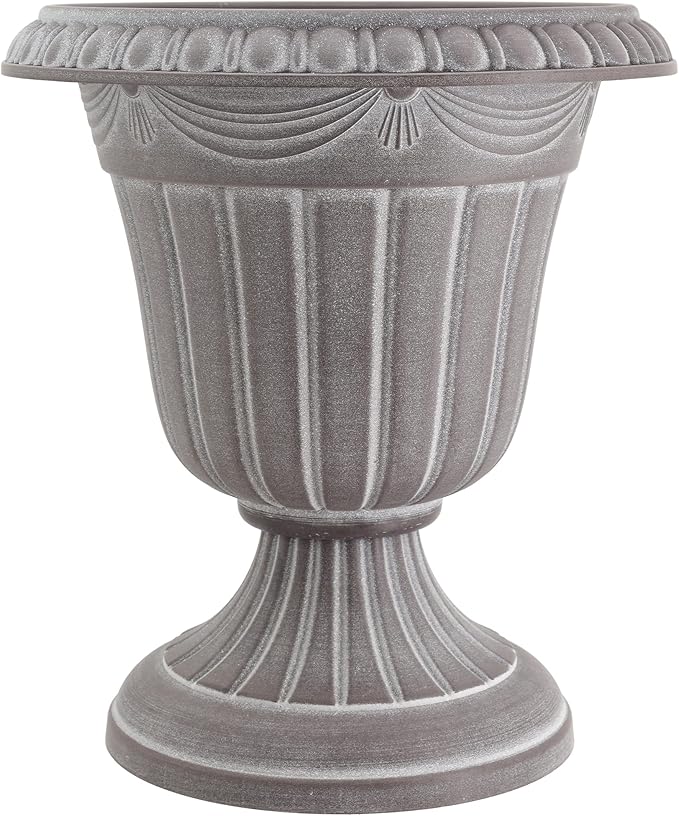 PL00CW Classic Traditional Plastic Urn Planter Indoor/Outdoor, 16" x 18", White Wash