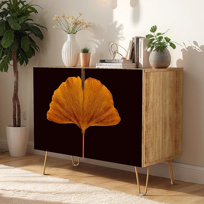 SIGNWIN Sideboard Buffet Cabinet, Kitchen Storage Cabinet with 2 Doors, Brown Clover Leaf Close Up, Cupboard Console Table for Dining Room - 35" L x 18" W x 29" H