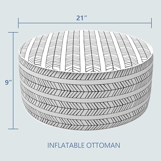 LVTXIII Outdoor/Indoor Inflatable Ottoman, Patio Footrest Stool, Portable Round Ottoman for Patio Garden, Camping or Home, Herringbone Black White