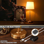Rechargeable LED Cordless Table Lamp, 5200mAh Battery Operated, 3 Level Brightness, Portable Night Bedside Lamp, Ambient Desk Light for Home Decor, Patio, Restaurant, Dinning(Antique Brass)