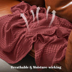 PHF 100% Cotton Waffle Weave Blanket Twin Size, Soft Lightweight Breathable Cozy Summer Blankets for Bed, Luxury Aesthetic Woven Bedding for Home Decor, 66"x90", Wine Red