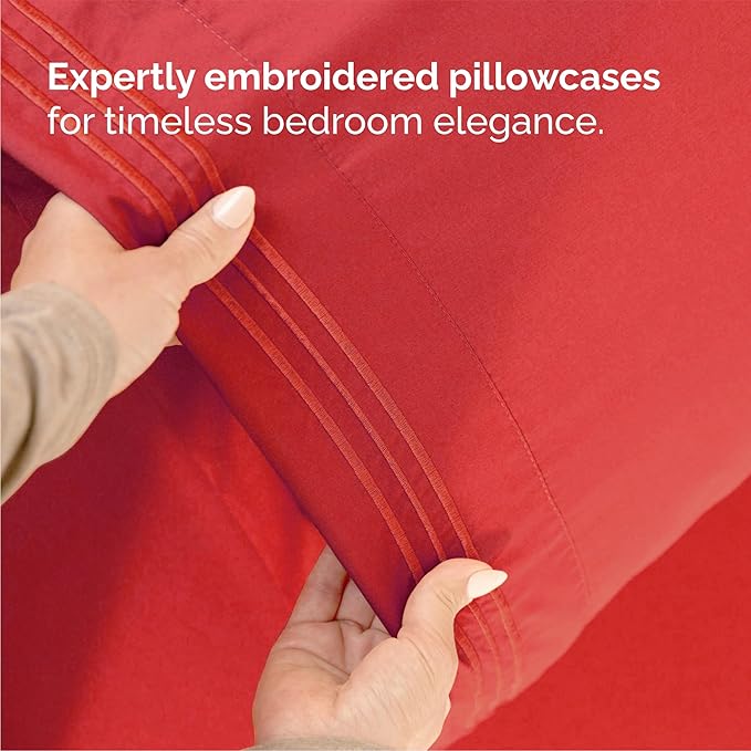 Queen Size 4 Piece Sheet Set - Comfy Breathable & Cooling Bed Sheets Set - Hotel Luxury Bedding for Women, Men, Kids, Teens, Boys & Girls - Deep Pockets, Ultra-Soft and Wrinkle Free - Oeko-Tex - Red