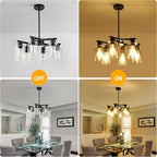 6-Light Black Modern Farmhouse Chandelier for Dining Room Ceiling Light Fixture with Clear Glass Shades, Adjustable Hanging Industrial Pendant Lighting for Living Room Kitchen Island Bedroom Entryway