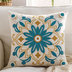 Embroidered Throw Pillow Cover 22x22 Classic Boho Floral Pattern Pillows Cover Outdoor Decorative Pillowcase,Durable Cozy Textured Cushion Case for Sofa Couch Bed Living Room,Teal