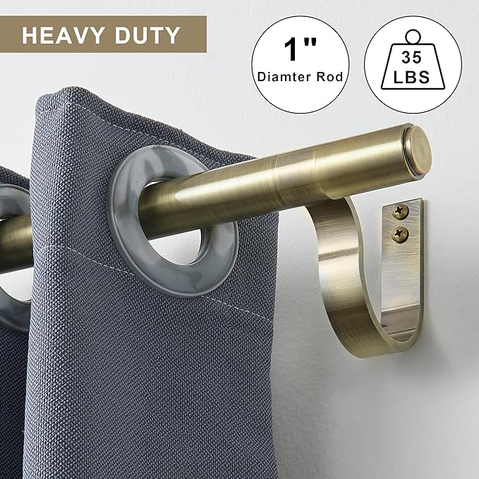 Curtain Rods for 28-68” Windows, Splicing Construction, 1” Adjustable Drapery Rod with Aluminum Alloy Brackets and Finials for Window, Sliding Door, Patio, Living Room Decoration, Antique Bronze