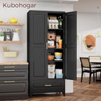 75" Kitchen Pantry Cabinet with Drawer, Metal Storage Cabinets with Doors and Adjustable Shelves, Black Tall Pantry Cabinet for Dinning Living Room, Home Office