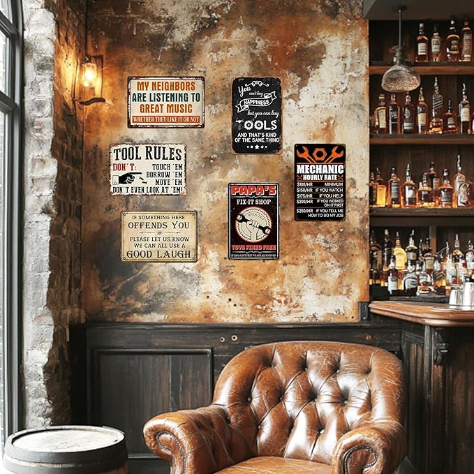 Man Cave Signs Garage Decor Vintage Music Wall Art for Game Room Patio Home Bar - Funny Garage Accessories for Men My Neighbors Are Listening To Great Music Metal Sign Gifts 8x12 Inch