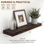 Rustic 30" Floating Shelves, Real Elm Wood Floating Shelf for Wall, Heavy-Duty Wall Shelves for Books, Wooden Floating Shelves with Invisible Bracket for Bathroom, Kitchen, Walnut Color, Set of 2