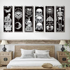 Sintuff 6 Pieces Black Gothic Wall Decor Skull Wall Art Boho Sun Moon Phases Snake Gothic Hanging Wooden Minimalist Skeleton Art Prints Vintage Pediments for Room Living Bedroom Bathroom