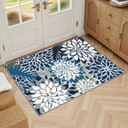 Area Rug 2x3 Blue White Washable Entry Small Rug Multicolored Tropical Botanical Modern Floral Indoor Kitchen Door Mat Entrance Carpet Non Slip for Bedroom Living Room, Porch