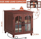 Farmhouse End Table Set of 2 with Charging Station, 18'' Narrow Side Table and 24" Large Sofa Side Table with Glass Barn Door Storage, Wood Night Stand Bedside Table for Living Room,Bedroom