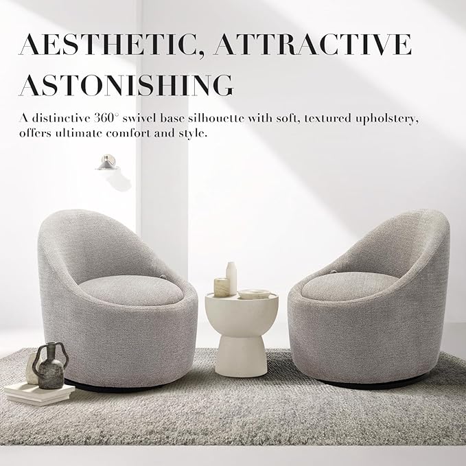 COLAMY Swivel Accent Chair Set of 2, 360° Swivel Round Chair with Hidden Storage, Modern Small Barrel Armchair for Living Room/Bedroom, LightGrey