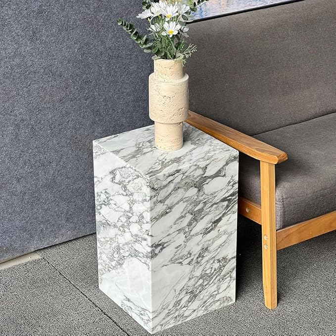 Luxury Marble Side Table,Square End Table for Modern Sofa and Bed, Living Room, Sofa, Bedroom（Arabescato）