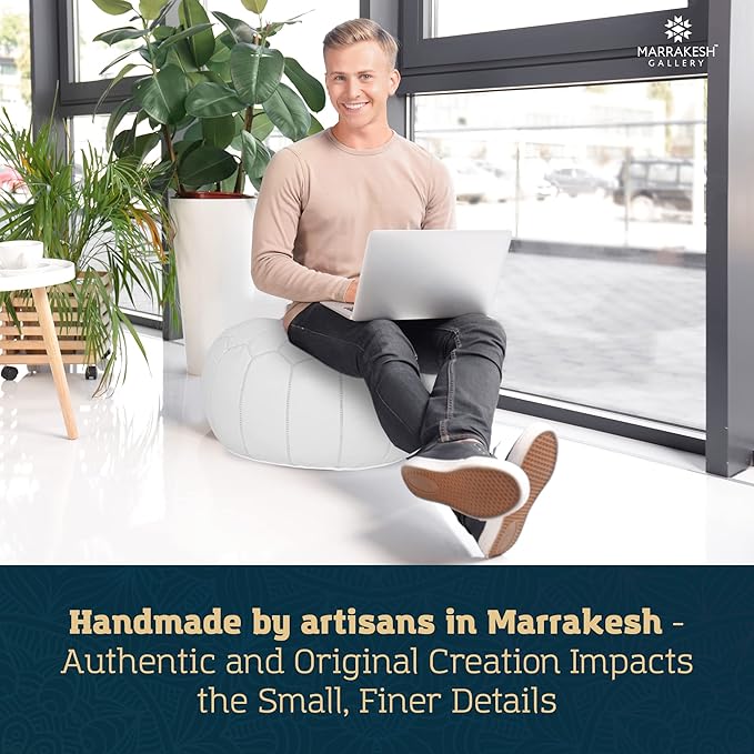 Marrakesh Gallery Genuine Leather Round Pouf Unstuffed - Moroccan Ottoman Footstool, Footrest Cover - Boho Decor - Bohemian Living Room, Bedroom, Kids Room, Gift & Wedding