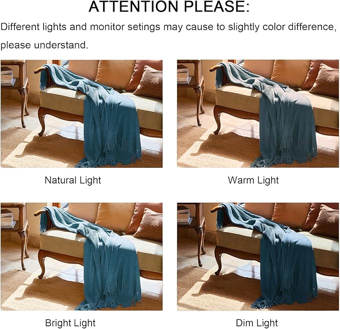 lifein Throw Blanket for Couch, Soft Boho Decor Bed Throw,Cozy Blue Chenille Knitted Small Farmhouse Lightweight Throw for Spring(Sky Blue,60 * 80")