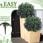 Yunlly Set of 2 Artificial Boxwood Topiary Ball Tree Fake Bushes Shrubs Outdoor Faux Plant with Ground Spike Flowers UV Resistance Greenery for Front Porch Garden Patio Indoor(Purple,27x18inch)