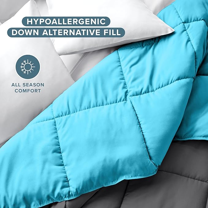 Bare Home Twin/Twin Extra Long Comforter - Reversible Colors - Goose Down Alternative - Ultra-Soft - Premium 1800 Series - All Season Warmth - Bedding Comforter (Twin/Twin XL, Grey/Aqua)