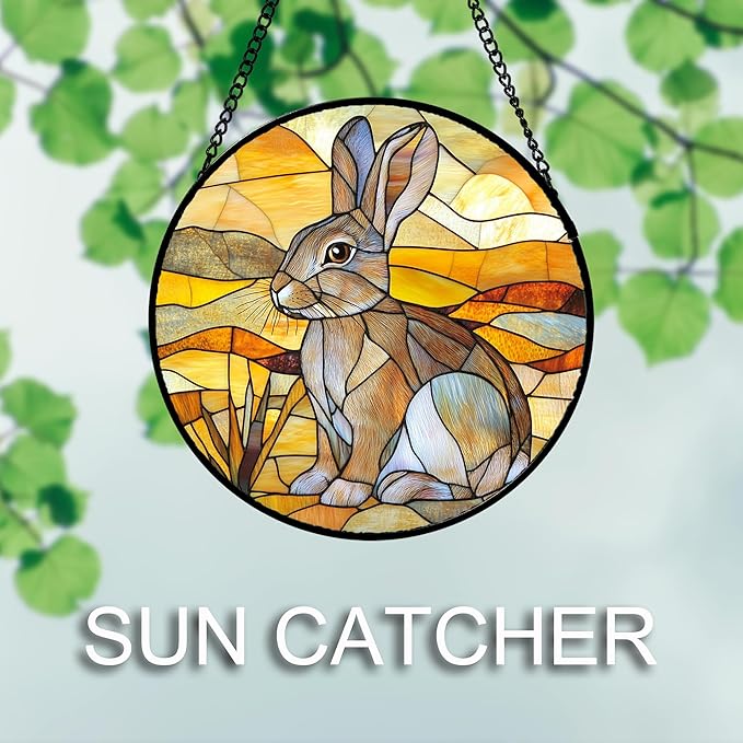 Stained Glass Window Hanging 4 Pcs Set Animals Large 11.8" - Desert Landscape Yellow Suncatcher Door Garden Sun Catcher Decor Birthday Christmas for Mom Woman Nana Men