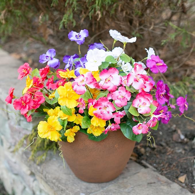 Hibiscus Artificial Flowers Plants for Outdoors Decoration, 6 Bundles Silk Hibiscus Bouquet Tropical Flowers Artificial Realistic UV Resistant Fake Flowers for Outside Planter Porch Patio Balcony, Mix