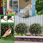 Yunlly Set of 2 Artificial Boxwood Topiary Ball Tree Fake Bushes Shrubs Outdoor Faux Plant with Ground Spike Flowers UV Resistance Greenery for Front Porch Garden Patio Indoor(Orange,27x18inch)